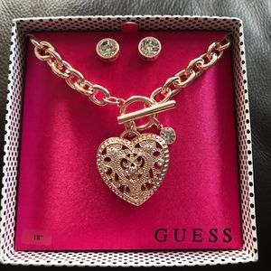 Guess Heart Chain Necklace and Earrings Set